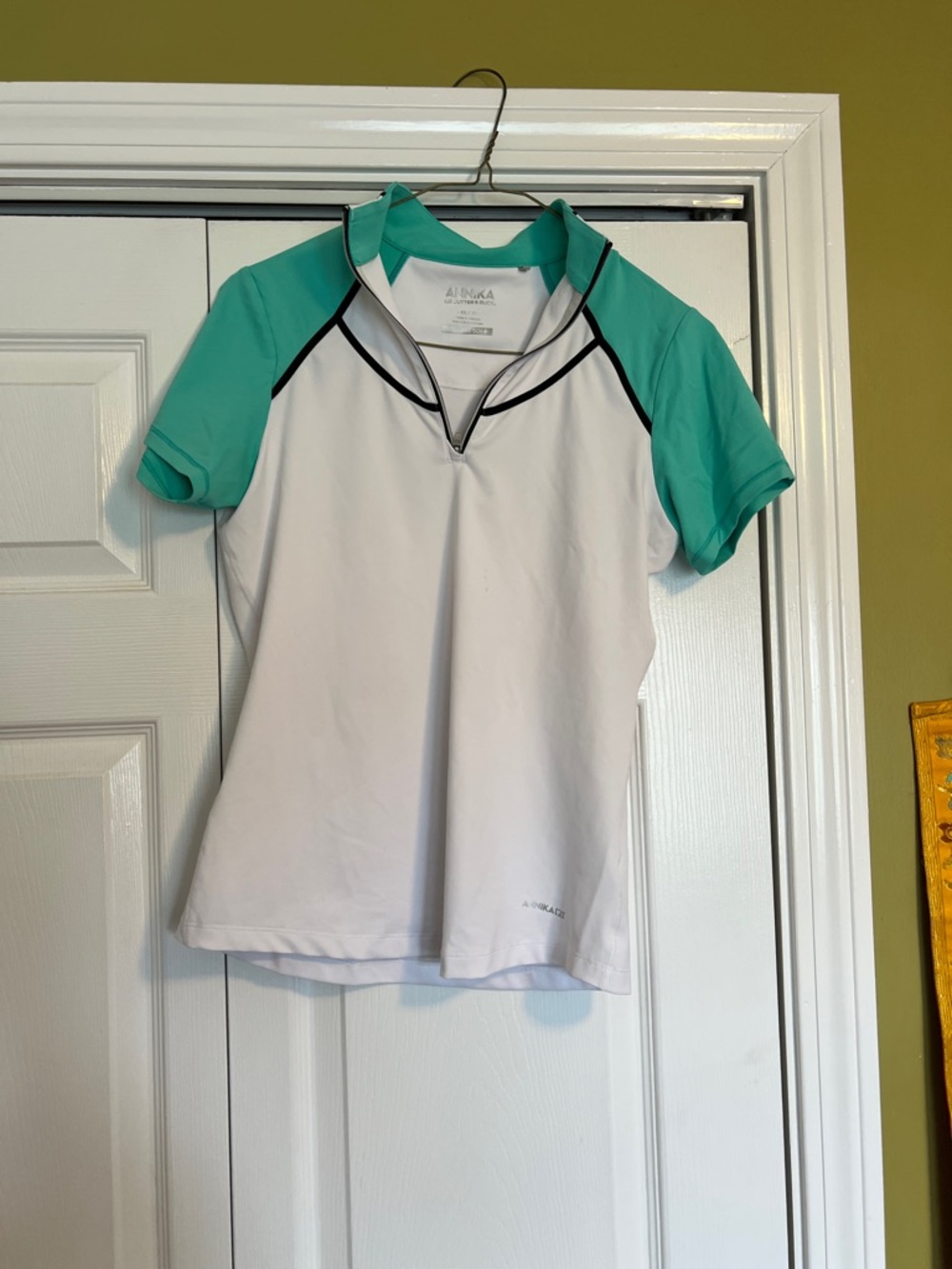 Aventura White Athletic Polo with Mint Green Sleeves